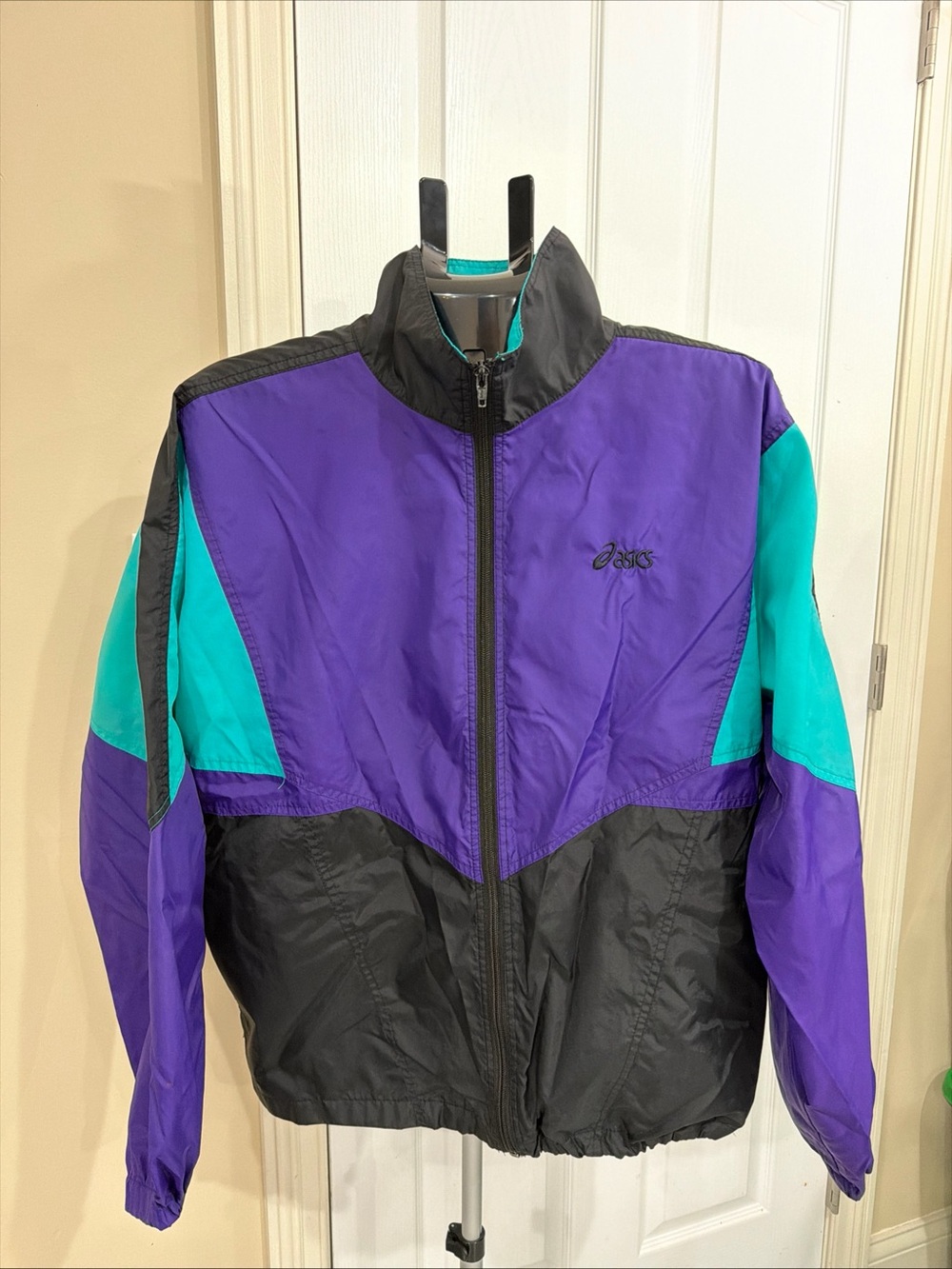 Vintage 90s Asics Full Zip Colorblock Lightweight Windbreaker Jacket Mens M